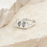 Sterling Silver Personalized Birth Flower Ring