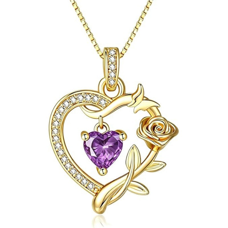 14K  Gold Plated Birthstone Rose Butterfly Pendant Necklace Everyday Jewelry Birthday Christmas Gift