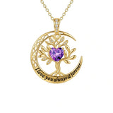 10K 14K 18K Gold Birthstone Tree of Life Pendant Necklace Engraved with I Love You Always & Forever