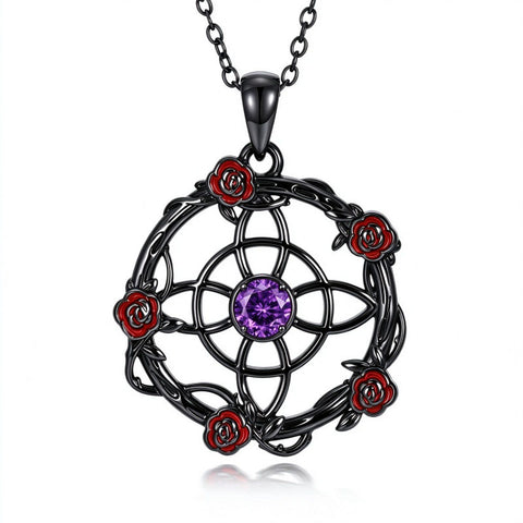Sterling Silver Black Heart Skeleton Birthstone Necklace With Engraved Halloween Gift