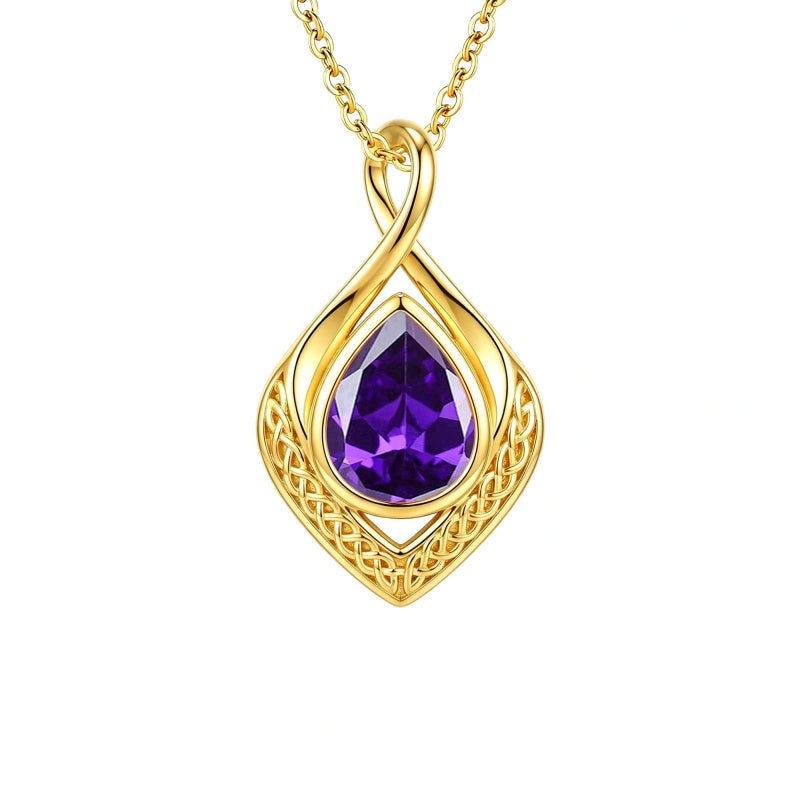 14K Gold Plated  Birthstone Celtic Knot Infinity Necklace  Birthday Christmas Jewelry Gift