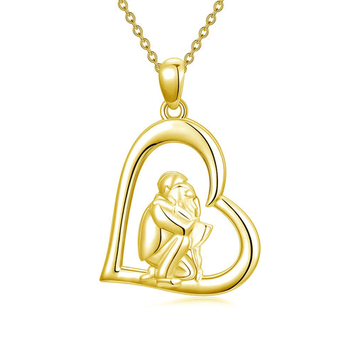 10K 14K 18K Gold Father Daughter Heart Pendant Necklace