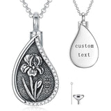 Sterling Silver Personalized Engraved Teardrop Birth Flower Urn Necklace for Ashes