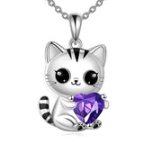 Cat Necklace 925 Silver Cat Birthstone Necklace Cat Jewelry Gift for Women Cat Lover