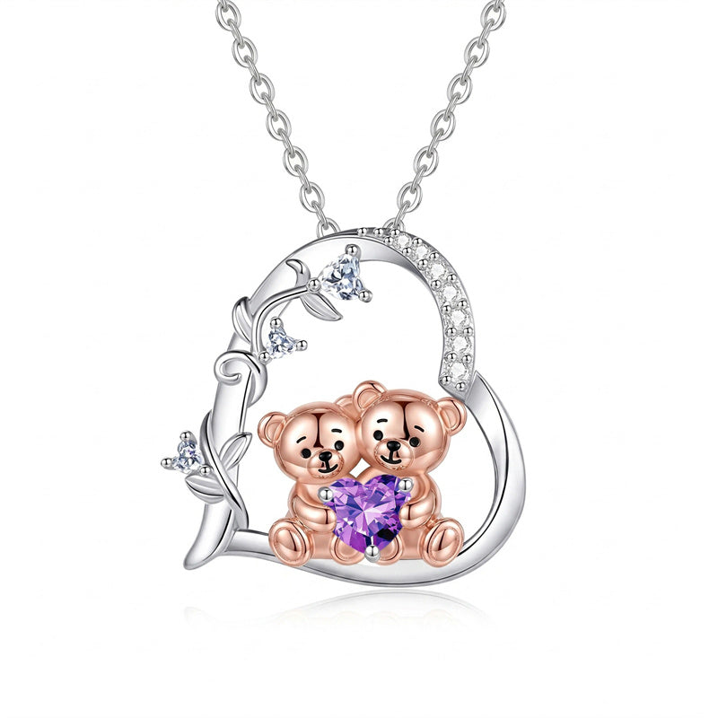 Sterling Silver Birthstone Teddy Bear Pendant Necklace
