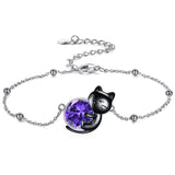 Cat Bracelet/ Anklet With Birthstone 925 Sterling Silver Cat  Gift For Women Daughter Mother