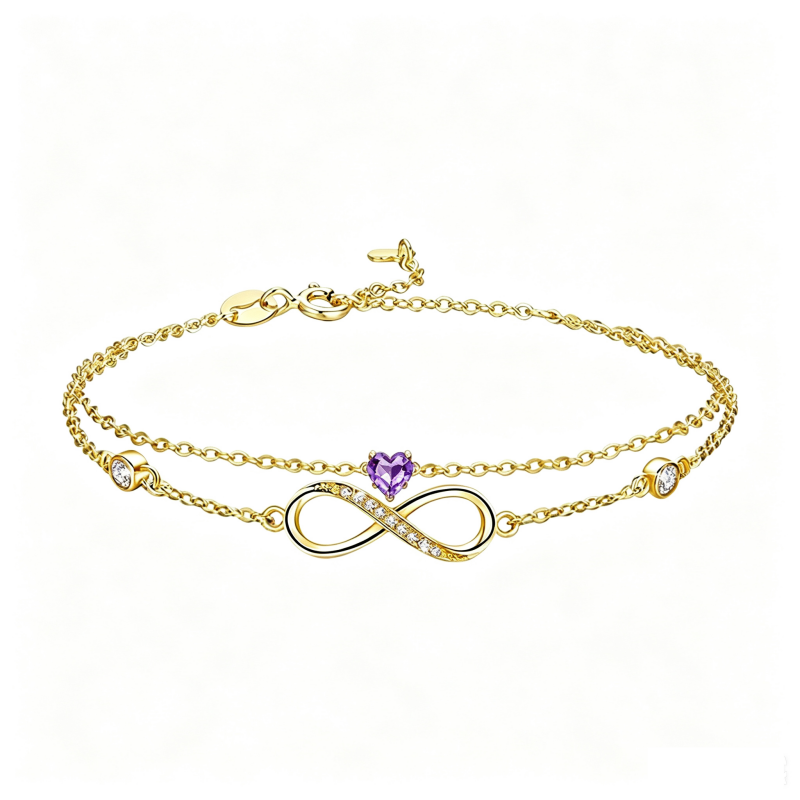 14K Gold Plated Birthstone Infinity Double-Layer Braceletfor Women