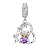 Sterling Silver 12 Month Birthstone Highland Cow Charm Beads