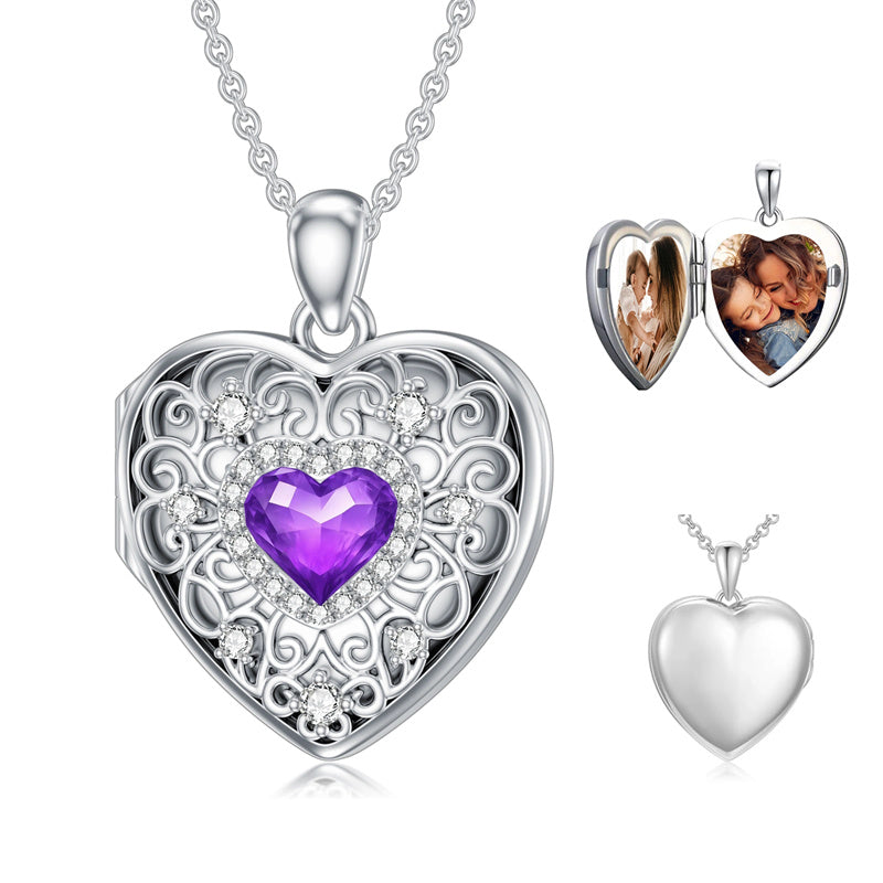 Sterling Silver Heart Crystal Personalized Picture Heart Locket Pendant Necklace