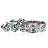 Sterling Silver 10K 14K 18K Gold Natural Leaf  Moss Agate Engagement Anniversary Couple Ring Sets