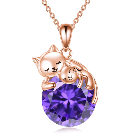 Sterling Silver Birthstone Cat Pendant Necklace