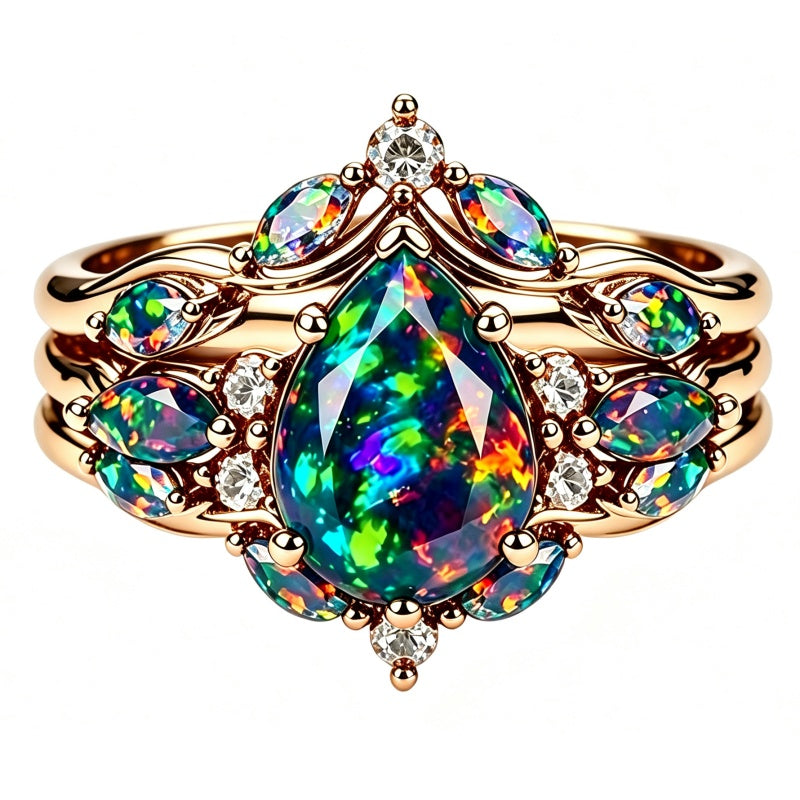 Sterling Silver 10K  14K  18K  Gold Personalized Engraved Black Opal Engagement Wedding Promise Ring for Her