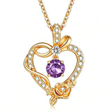 14K Gold Plated Round Birthstone Rose Flower Pendant Necklace for Women