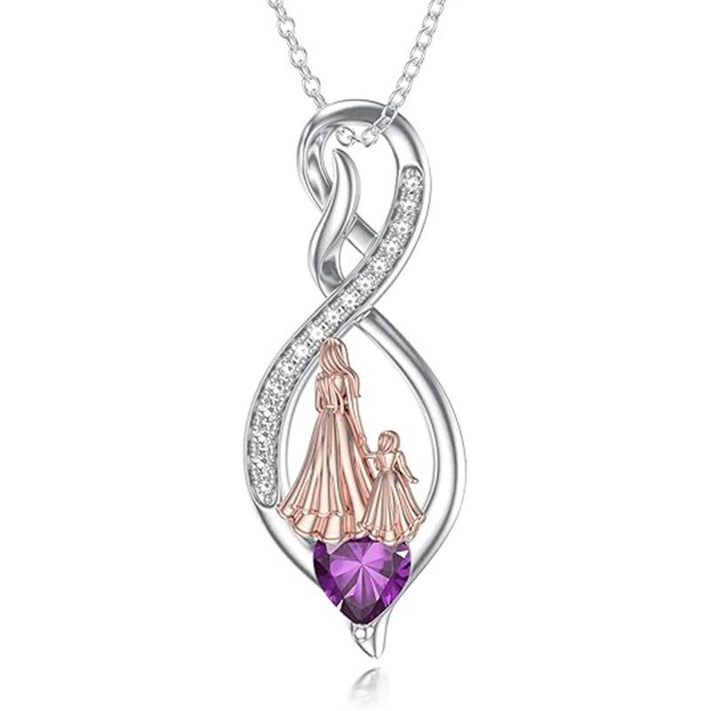 Sterling Silver Birthstone Infinity Heart Mother Daughter Pendant Necklace