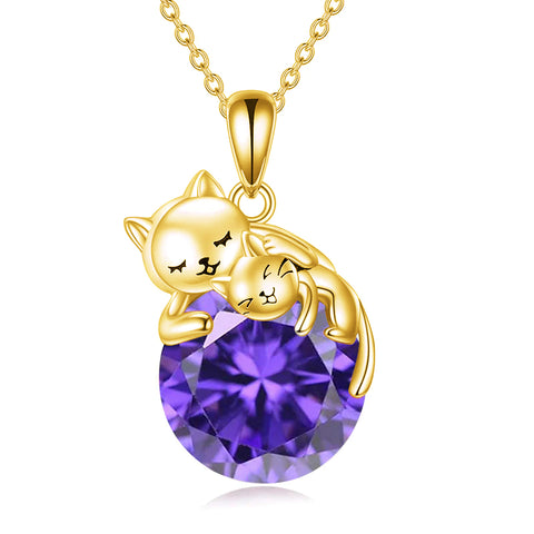 Sterling Silver Birthstone Cat Pendant Necklace