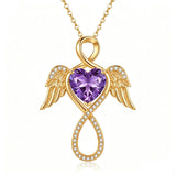 14K Gold Plated 12-Month Birthstone Infinity Angel Wings Pendant Necklace for Women