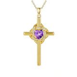 10K 14K 18K Gold Birthstone Cross Pendant Necklace Christian Jewelry