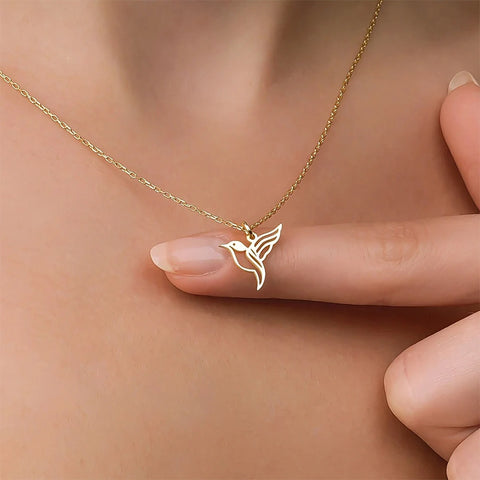 14K Gold Hummingbird Pendant Necklace