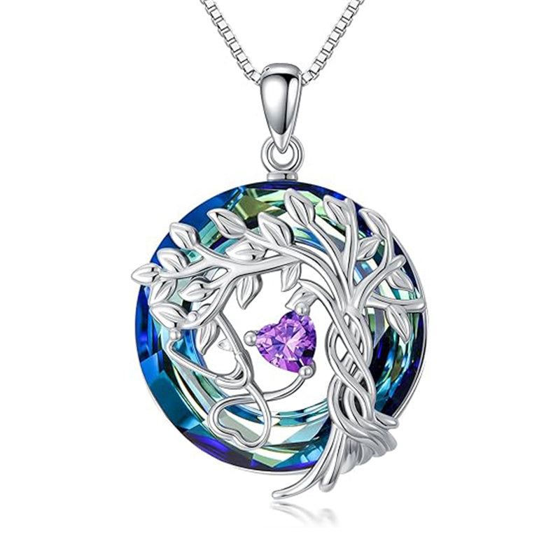 Sterling Silver Birthstone Crystal Tree of Life Stethoscope Pendant Necklace