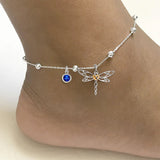 14K Gold Birthstone Dragonfly Butterfly & Irish Celtic Knot Single Layer Anklet