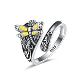 Sterling Silver Dragonfly Ring Butterfly Ring Hummingbird Spoon Ring Oxidized Animal Adjustable Ring for Women