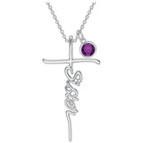 Sterling Silver Birthstone Sister Cross Pendant Necklace