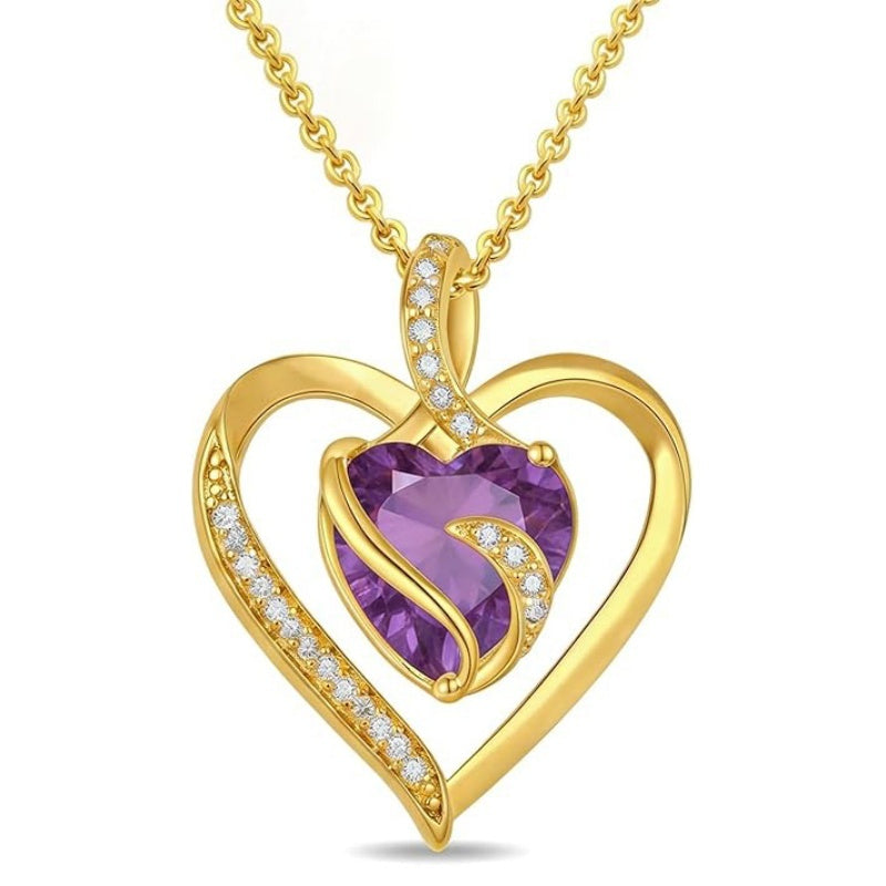 14K Gold Plated  12 Months Heart Birthstone Pendant Necklace Birthday Wedding Anniversary Jewelry Gifts for Women