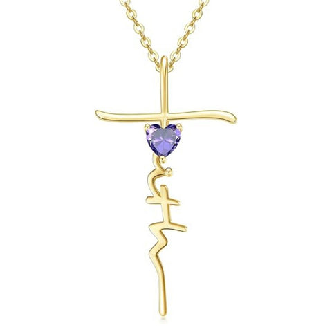 Cross Faith Heart 14K Gold Plated  Birthstone Necklaces for Women