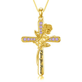 10K 14K 18K Yellow Gold 12 Month Birthstone Rose Flower Pendant Necklace Engraved with I Love You Forever