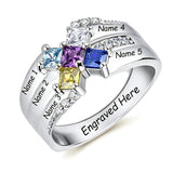 10K 14K 18K Gold Square Shaped Personalized 1-5 Birthstone  Family Mother's Ring Anniversary Ring for Women