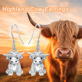 Sterling Sliver Highland Cow Stud  Dangle Earrings