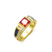 Sterling Silver Square Garnet with Opal Wedding Ring for Men
