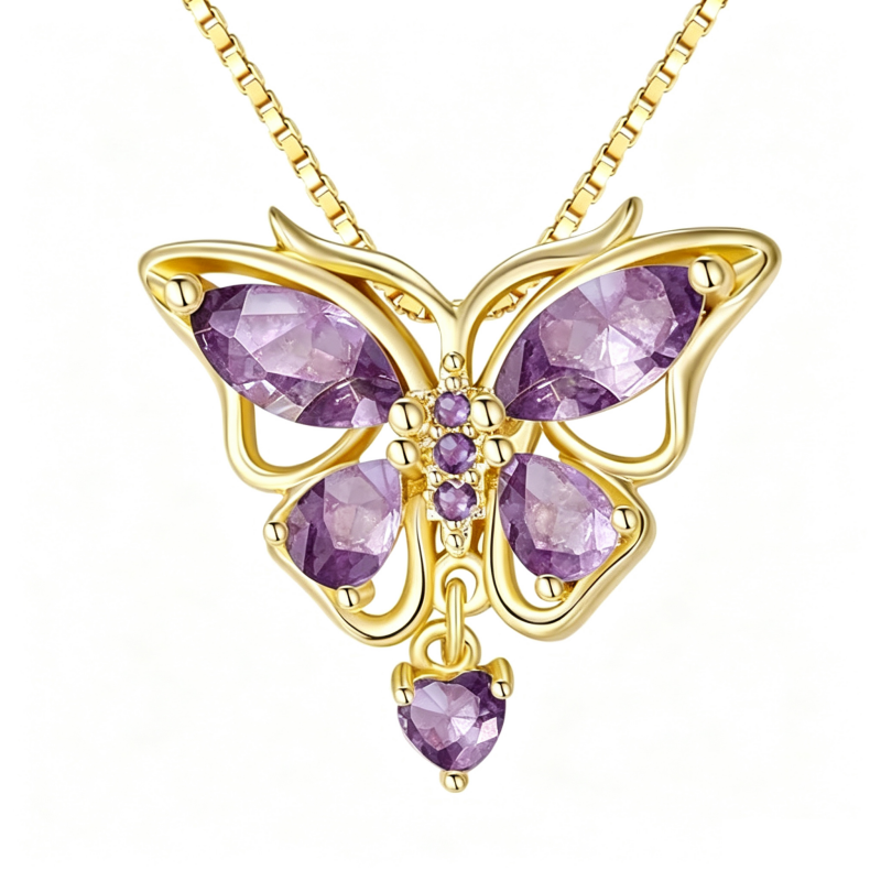 14K Gold Plated Birthstone Butterfly Necklace for Women Ideal Gift for Anniversary Christmas Birthday