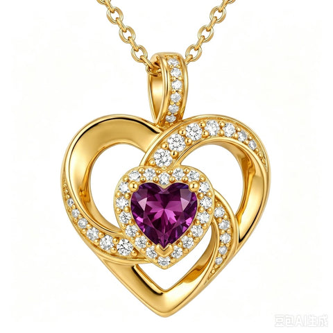 14K Gold Plated Love Heart Birthstone Necklace for Women