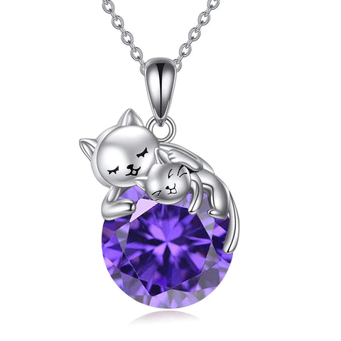 Sterling Silver Birthstone Cat Pendant Necklace