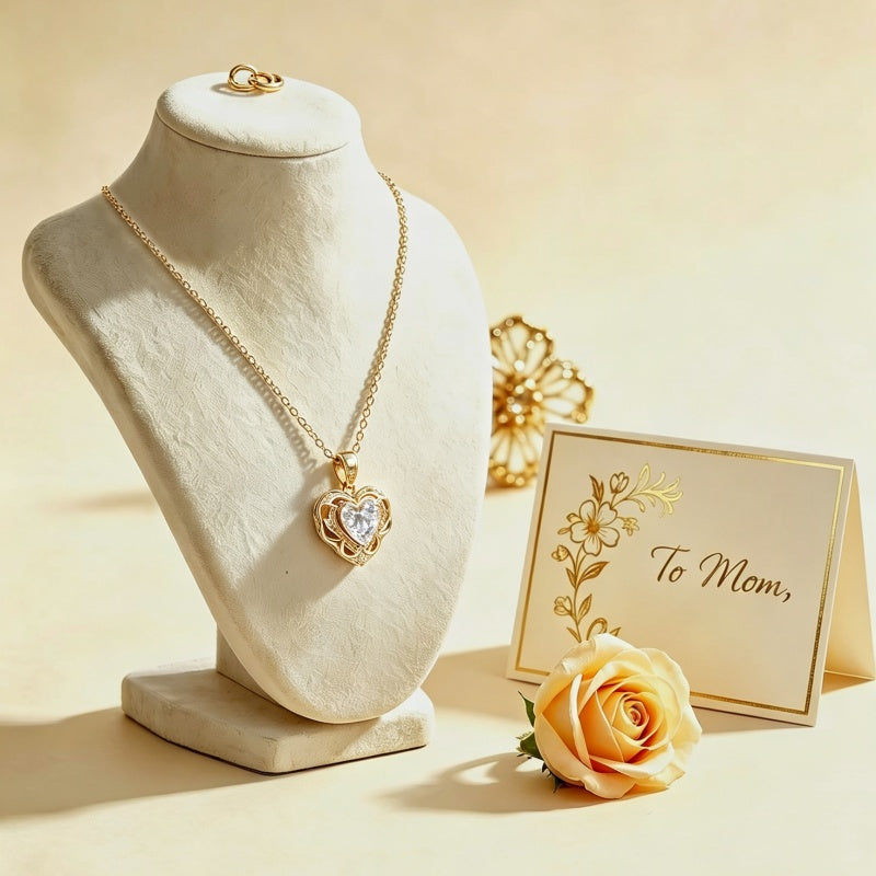 14K Gold Plated Heart Birthstone Heart Necklace for Women Fashion Wedding Anniversary Birthday Gifts