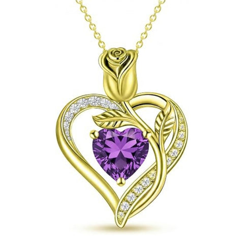 14K Gold Plated 12 Months Birthstone Rose Flower Pendant Necklace Anniversary Birthday Gift