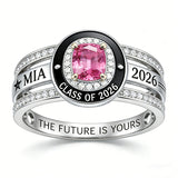 Sterling Silver Personalized Birthstone Class Ring Graduation Gifts for Women