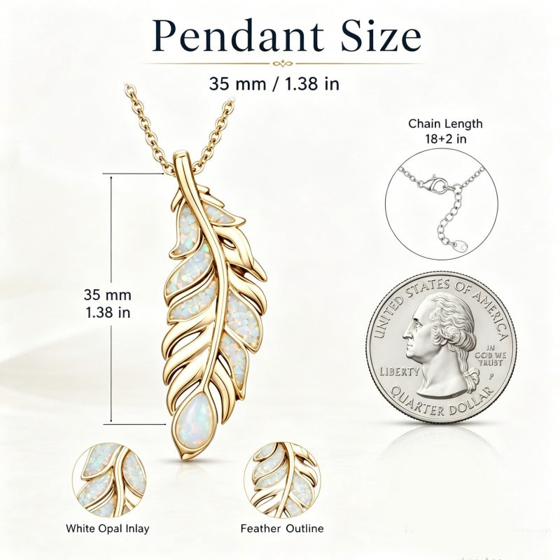 14K Gold Plated Feather Pendant Necklace for Women