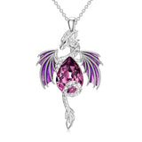 Sterling Silver Teardrop Shaped Crystal Wyvern Dragon Pendant Necklace