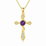 14K Gold Plated Birthstone Infinity  Cross Pendant NecklaceJewelry for Women