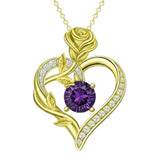 14K Gold Plated 12 Months Birthstone Rose Flower Pendant Necklace Anniversary Birthday Gift