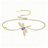 14K Gold Plated Birthstone Dragonfly Anklet Bracelet Birthday Gifts for Her