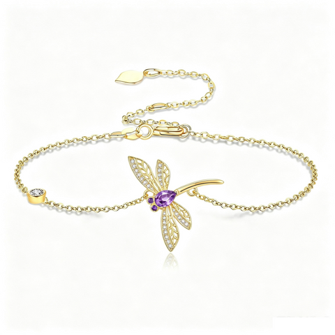 14K Gold Plated Birthstone Dragonfly Anklet Bracelet Birthday Gifts for Her