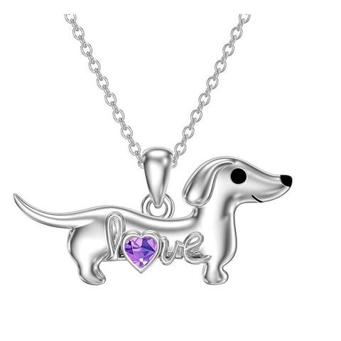 Sterling Silver Heart Birthstone  Dachshund Pendant Necklace