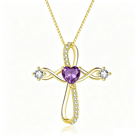 14K Gold Plated Heart Birthstone Infinity Religious Cross Pendant Necklace for Women