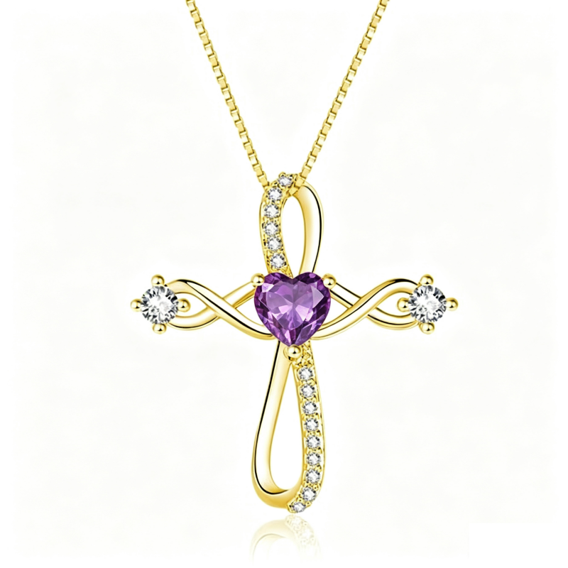 14K Gold Plated Heart Birthstone Infinity Religious Cross Pendant Necklace for Women