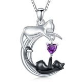 Silver Cat 12 Month Birthstone Pendant Necklace