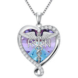 Sterling Silver Birthstone RN Medical Caduceus Pendant Necklace