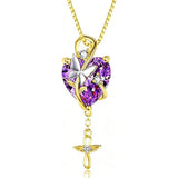 14K Gold Plated  Heart Birthstone Butterfly Infinity Angel WingPendant Necklace for Women